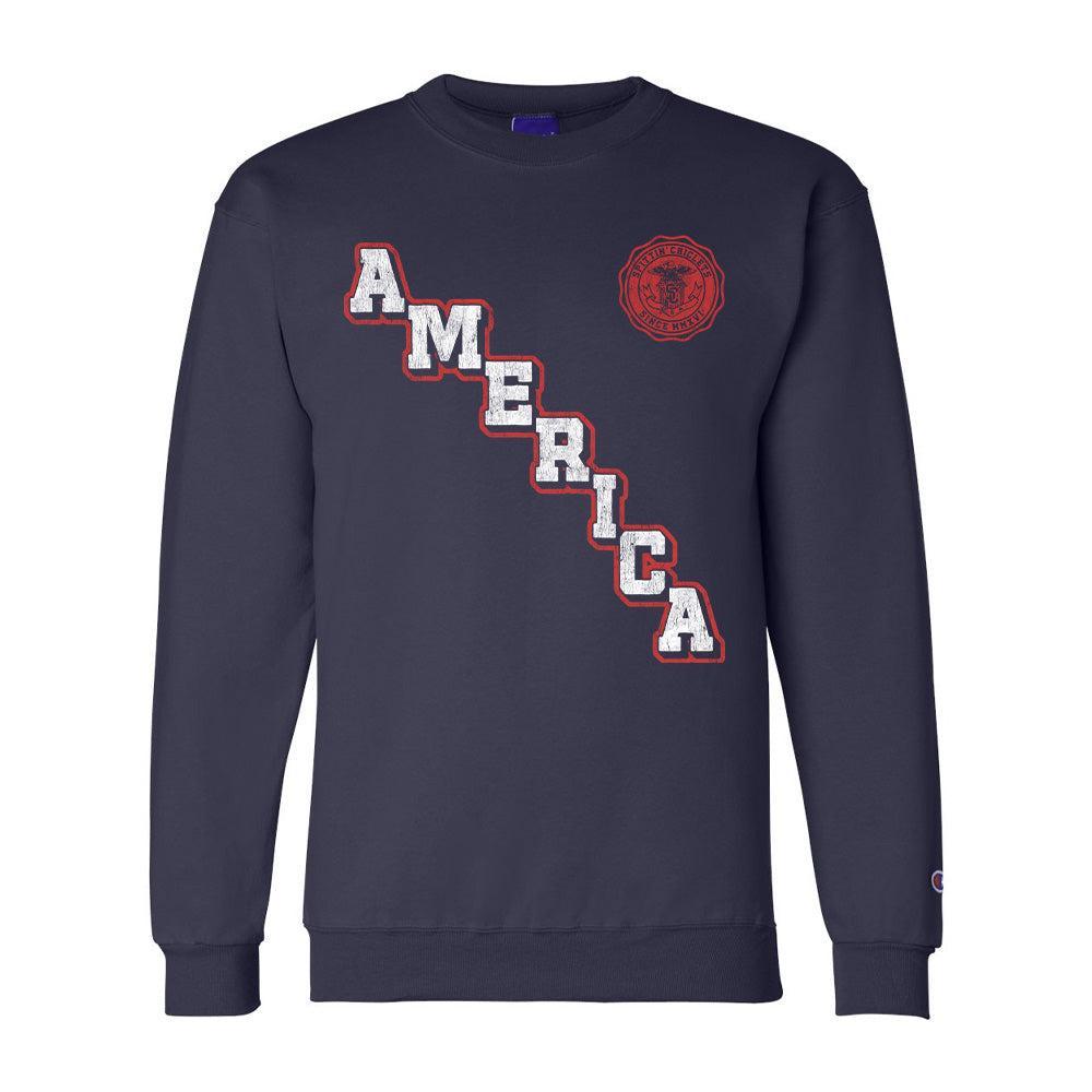 America Varsity Crewneck - Spittin Chiclets T-Shirts, Clothing