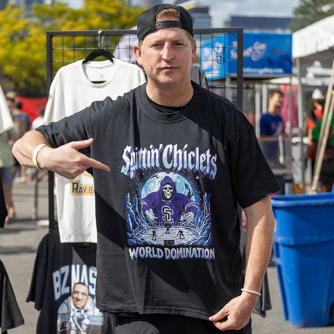 Spittin Chiclets World Domination Tee-T-Shirts-Spittin Chiclets-Barstool Sports