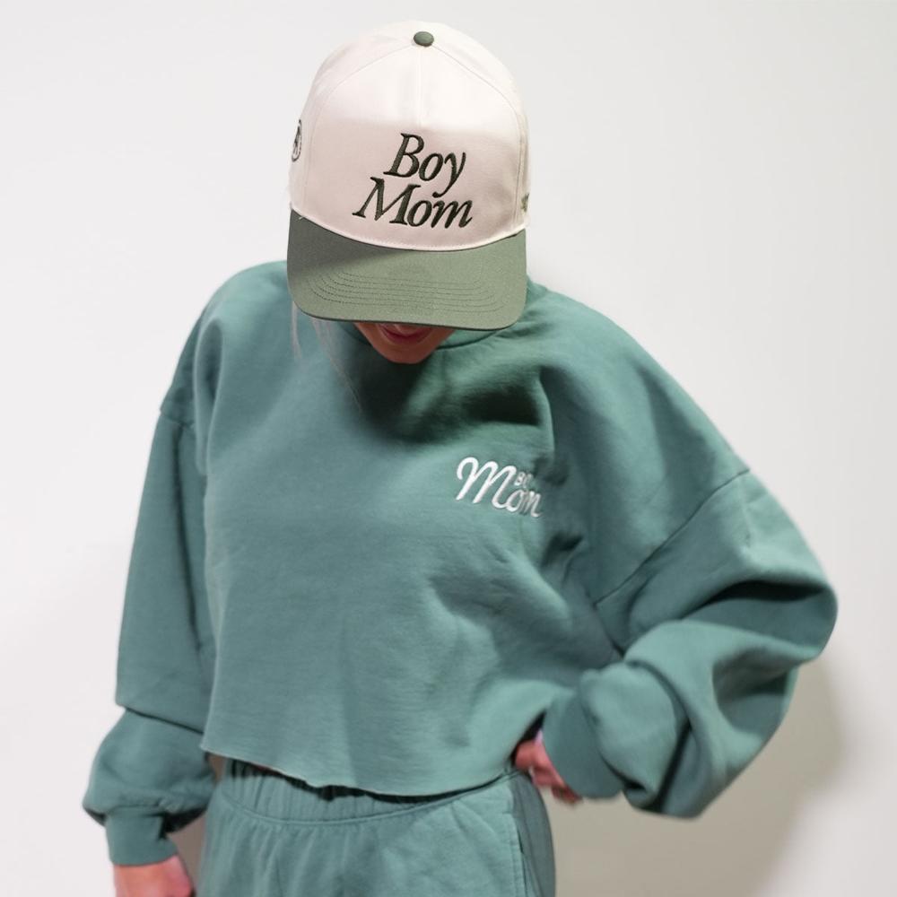 Boy Mom Embroidered Cropped Crewneck-Crewnecks-Barstool Sports-Barstool Sports