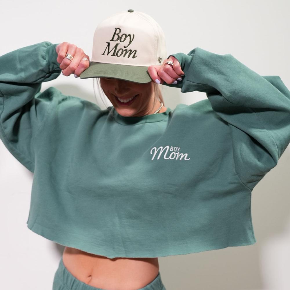 Boy Mom Embroidered Cropped Crewneck-Crewnecks-Barstool Sports-Barstool Sports