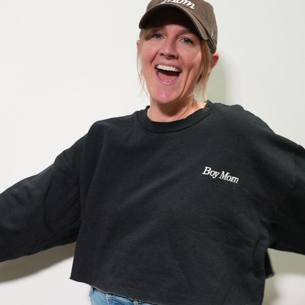 Boy Mom Embroidered Cropped Crewneck II-Crewnecks-Barstool Sports-Barstool Sports