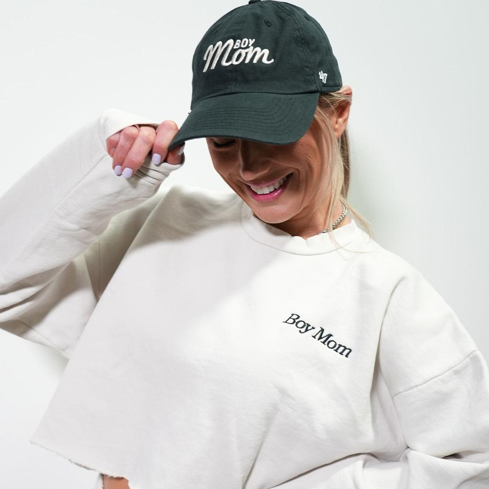 Boy Mom Embroidered Cropped Crewneck II-Crewnecks-Barstool Sports-Barstool Sports