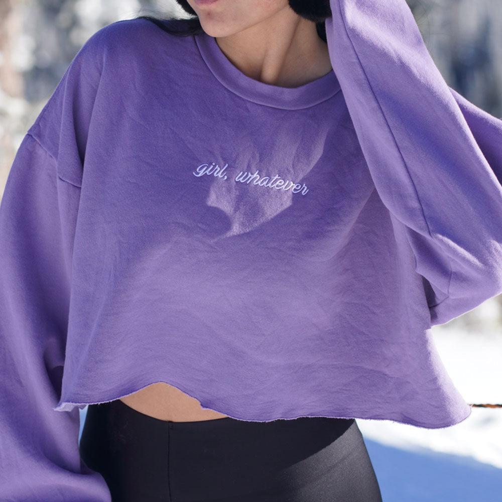 Girl Whatever Embroidered Cropped Crewneck-Crewnecks-It Girl-Barstool Sports