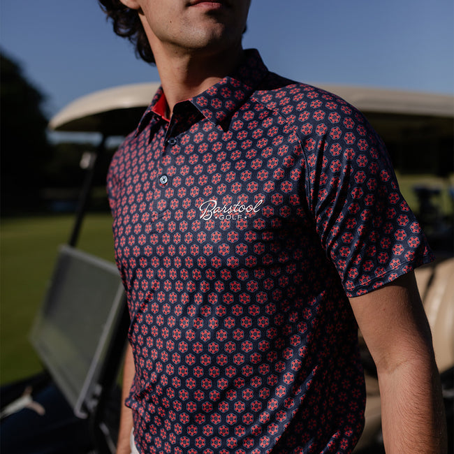 UNRL x Barstool Golf Script Flower Printed Polo-Polos-Fore Play-Barstool Sports