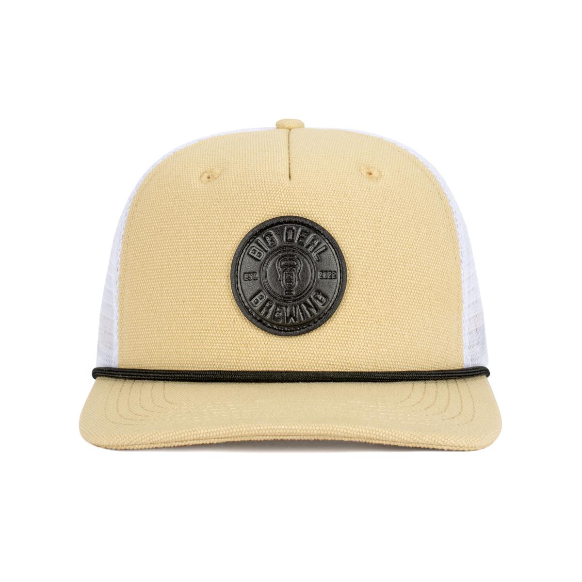 Big Deal Brewing Leather Patch Trucker Hat-Hats-Big Deal Brewing-Tan-One Size-Barstool Sports