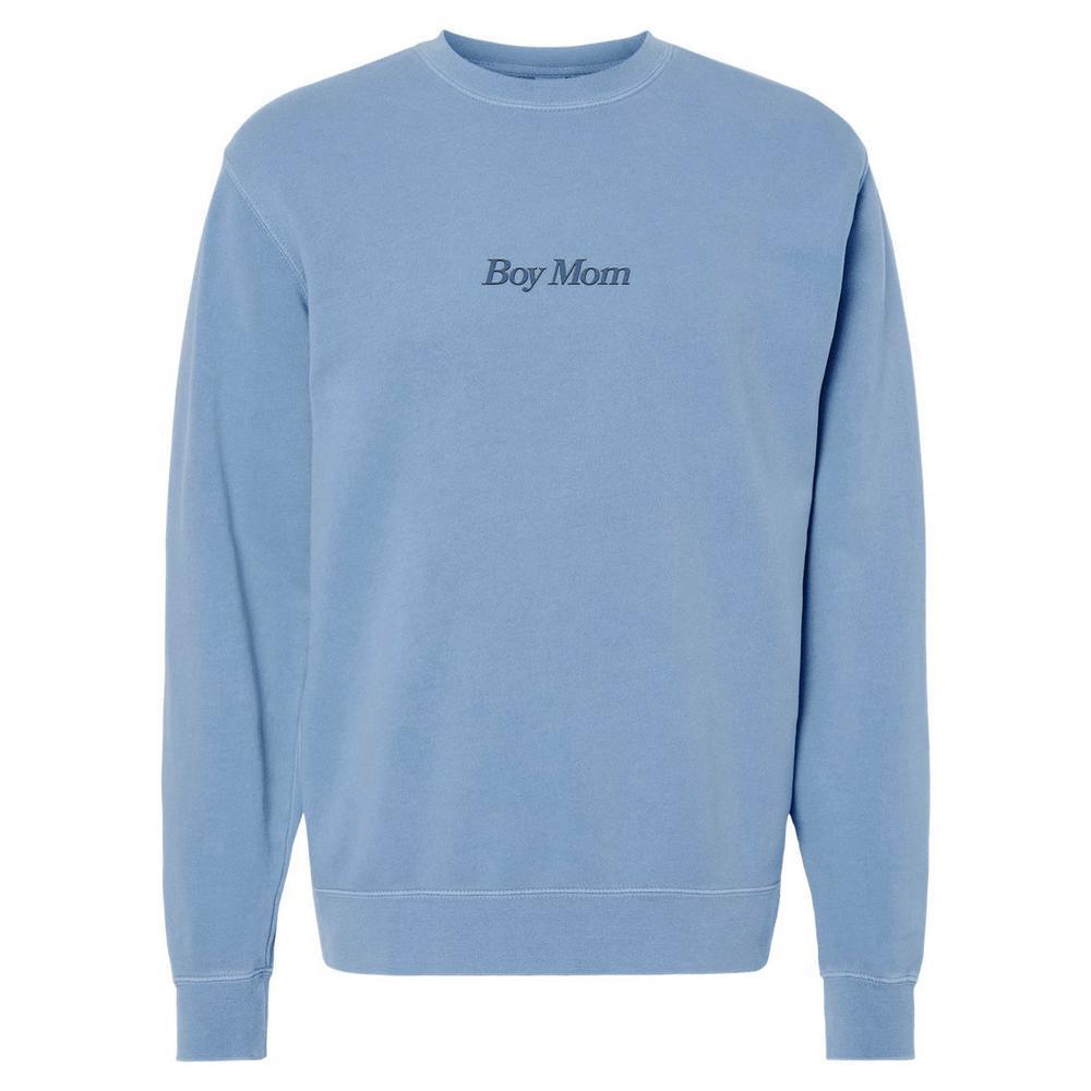 Boy Mom Embroidered Pigment Dyed Crewneck-Crewnecks-Barstool Sports-Light Blue-S-Barstool Sports