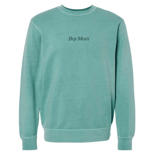 Boy Mom Embroidered Pigment Dyed Crewneck-Crewnecks-Barstool Sports-Green-S-Barstool Sports