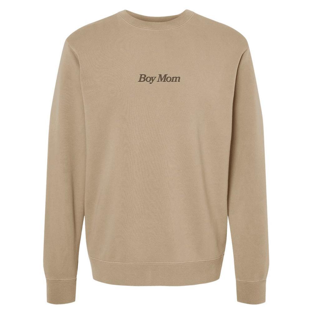 Boy Mom Embroidered Pigment Dyed Crewneck-Crewnecks-Barstool Sports-Tan-S-Barstool Sports