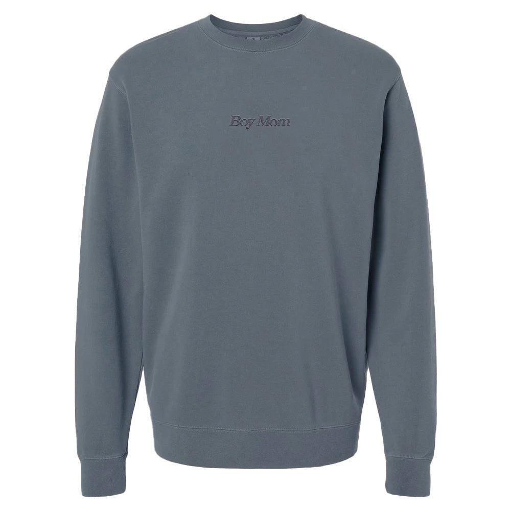 Boy Mom Embroidered Pigment Dyed Crewneck-Crewnecks-Barstool Sports-Navy-S-Barstool Sports