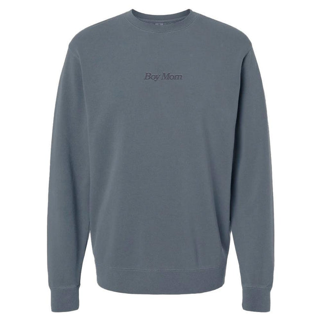 Boy Mom Embroidered Pigment Dyed Crewneck-Crewnecks-Barstool Sports-Blue-S-Barstool Sports