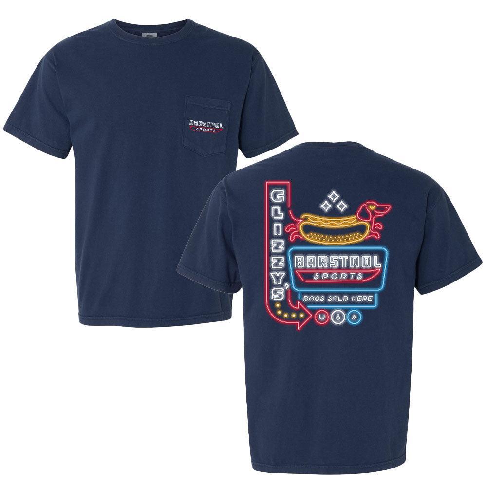 Glizzy Neon Sign Pocket Tee-T-Shirts-Barstool Sports-Navy-S-Barstool Sports