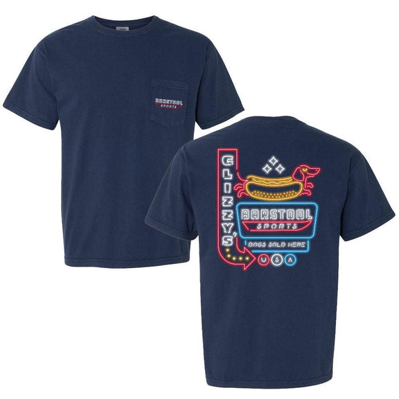 Glizzy Neon Sign Pocket Tee-T-Shirts-Barstool Sports-Navy-S-Barstool Sports