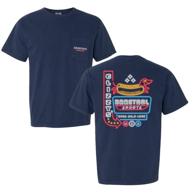 Glizzy Neon Sign Pocket Tee-T-Shirts-Barstool Sports-Navy-S-Barstool Sports