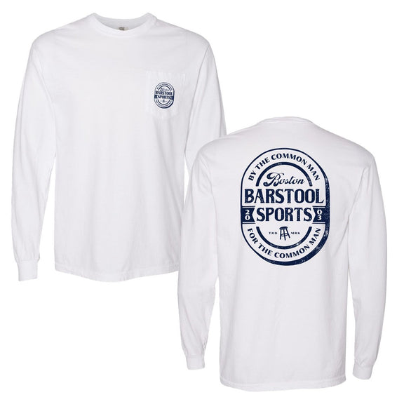 Barstool Sports Common Man Long Sleeve Pocket Tee-Long Sleeve-Barstool Sports-White-S-Barstool Sports