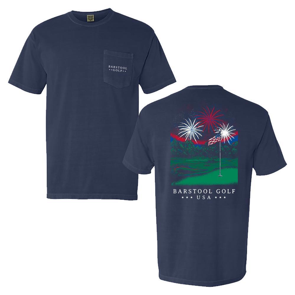 Barstool Golf Fireworks Pocket Tee-T-Shirts-Fore Play-Navy-S-Barstool Sports