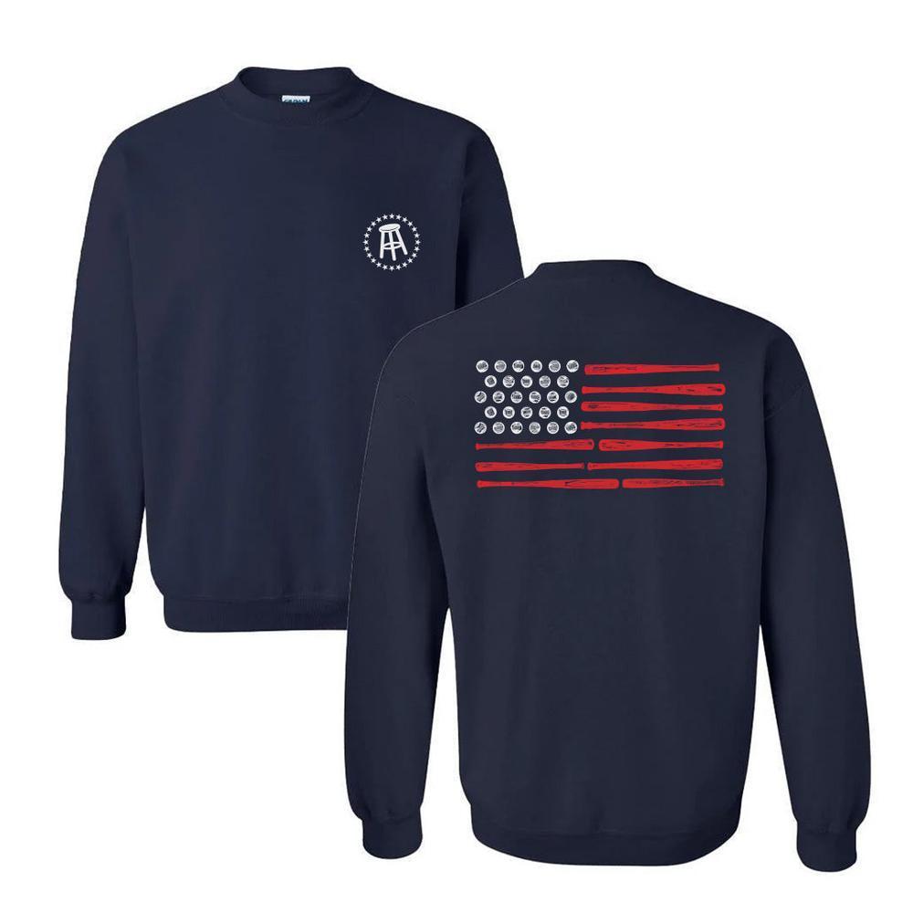 Baseball Flag Crewneck-Crewnecks-Barstool Sports-Navy-S-Barstool Sports
