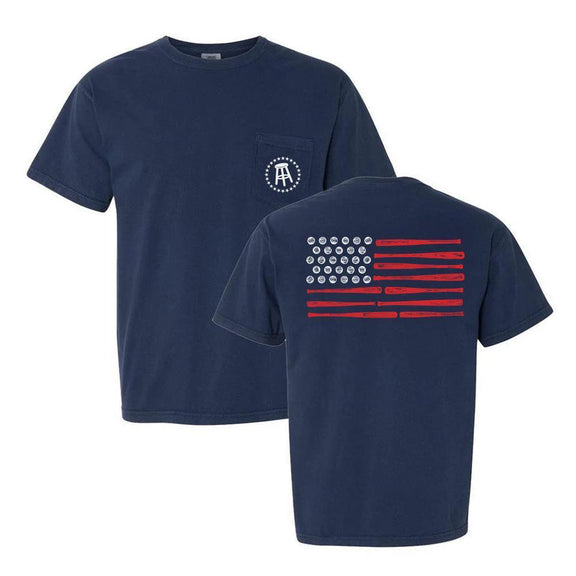 Baseball Flag Pocket Tee-T-Shirts-Barstool Sports-Navy-S-Barstool Sports