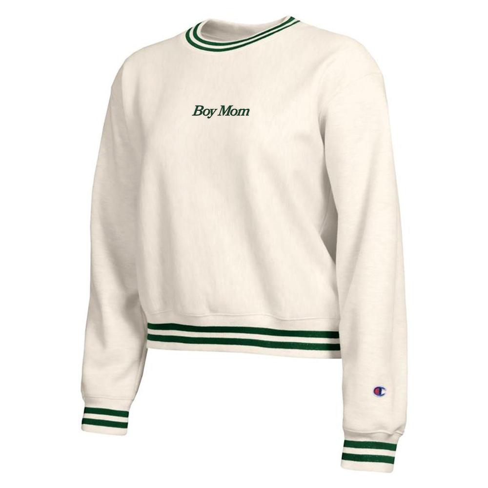 Boy Mom Champion Ladies Ribbed Crewneck-Crewnecks-Barstool Sports-Green-XS-Barstool Sports