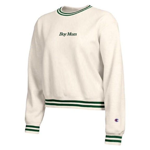 Boy Mom Champion Ladies Ribbed Crewneck-Crewnecks-Barstool Sports-Green-XS-Barstool Sports