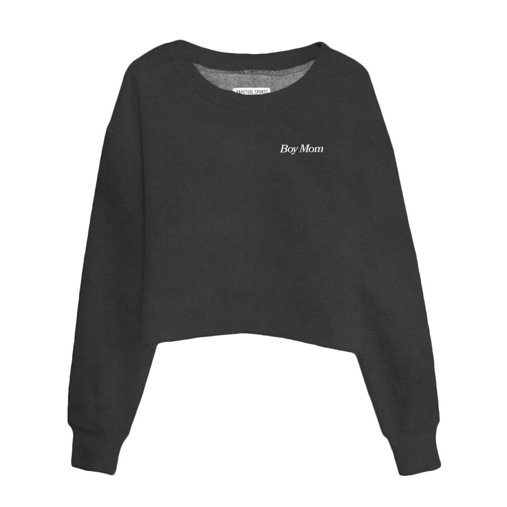 Boy Mom Embroidered Cropped Crewneck II-Crewnecks-Barstool Sports-Black-XS-Barstool Sports