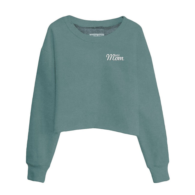 Boy Mom Embroidered Cropped Crewneck-Crewnecks-Bussin With The Boys-Green-XS-Barstool Sports