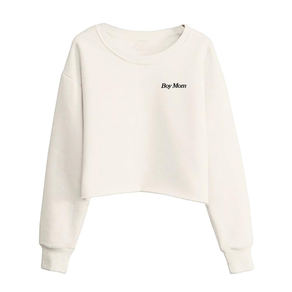 Boy Mom Embroidered Cropped Crewneck II-Crewnecks-Barstool Sports-Ivory - Discontinued-XS-Barstool Sports