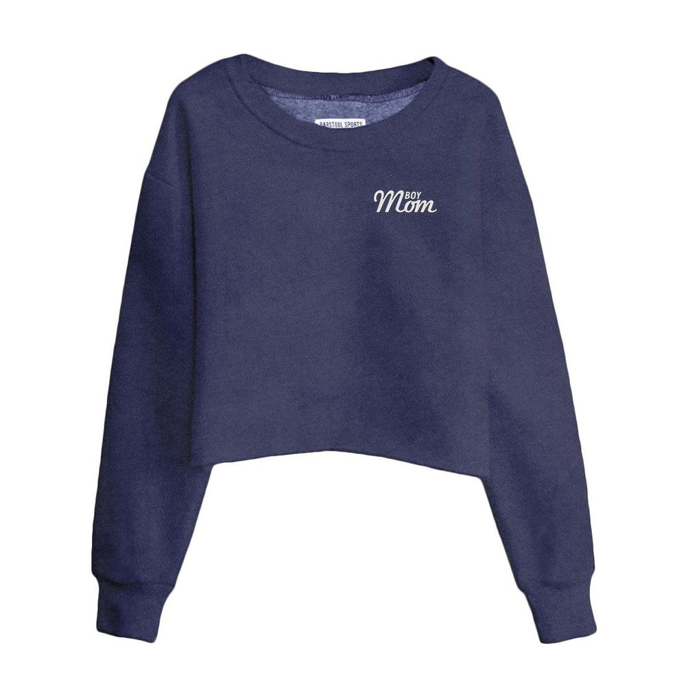 Boy Mom Embroidered Cropped Crewneck-Crewnecks-Barstool Sports-Navy - Discontinued-XS-Barstool Sports