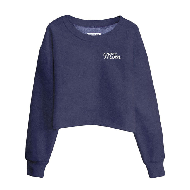 Boy Mom Embroidered Cropped Crewneck-Crewnecks-Bussin With The Boys-Navy-XS-Barstool Sports