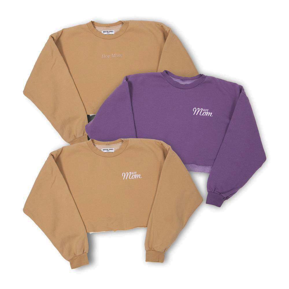 Boy Mom Embroidered Cropped Crewneck-Crewnecks-Barstool Sports-Barstool Sports