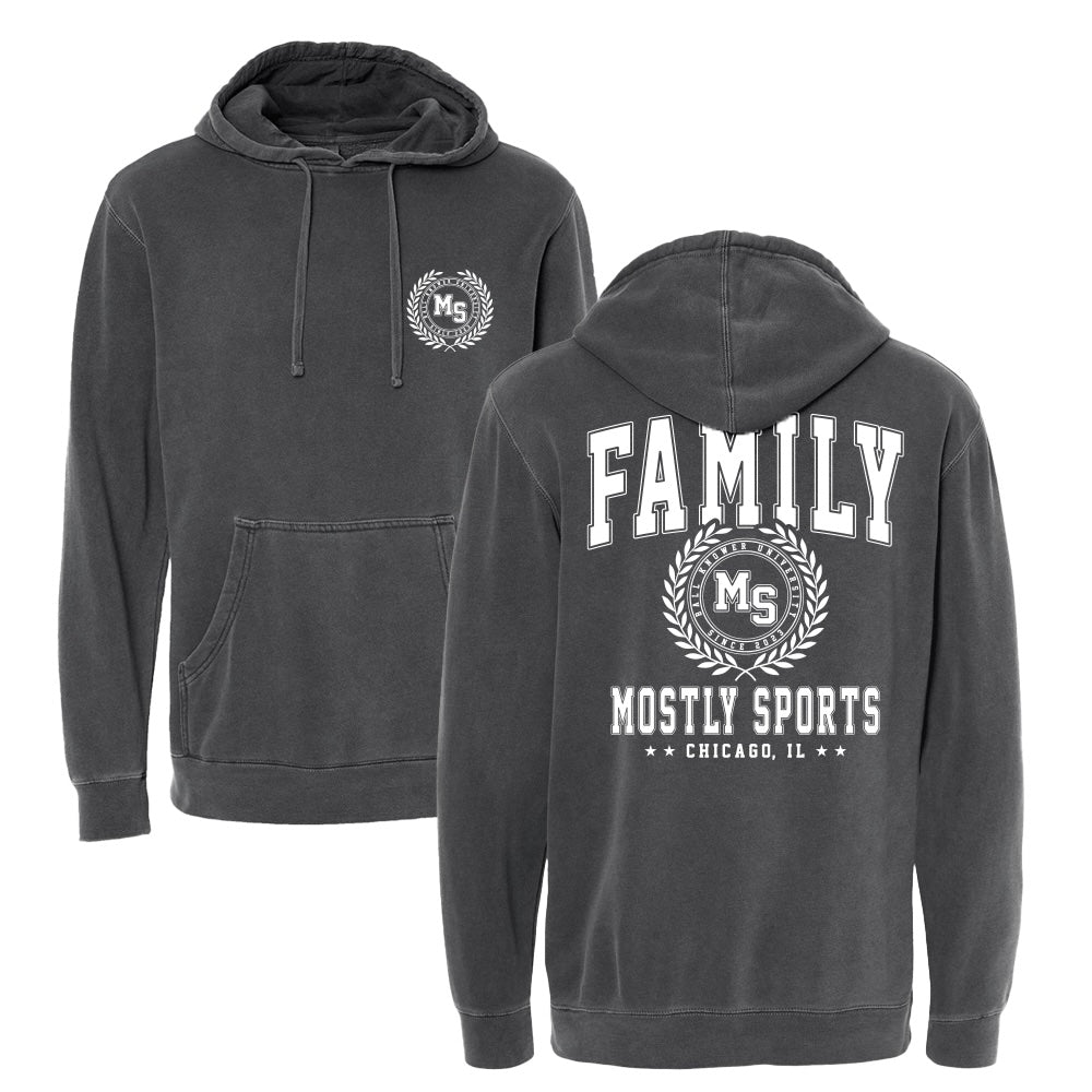 Family Collegiate Pigment Dyed Hoodie-Hoodies & Sweatshirts-Mostly Sports-Charcoal-S-Barstool Sports