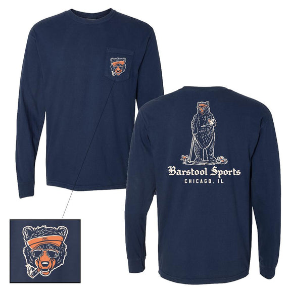 Barstool Sports Golf Bear Long Sleeve Pocket Tee-Long Sleeve-Barstool Sports-Navy-S-Barstool Sports