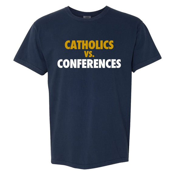 Catholics vs Conferences Tee-T-Shirts-Barstool U-Navy-S-Barstool Sports