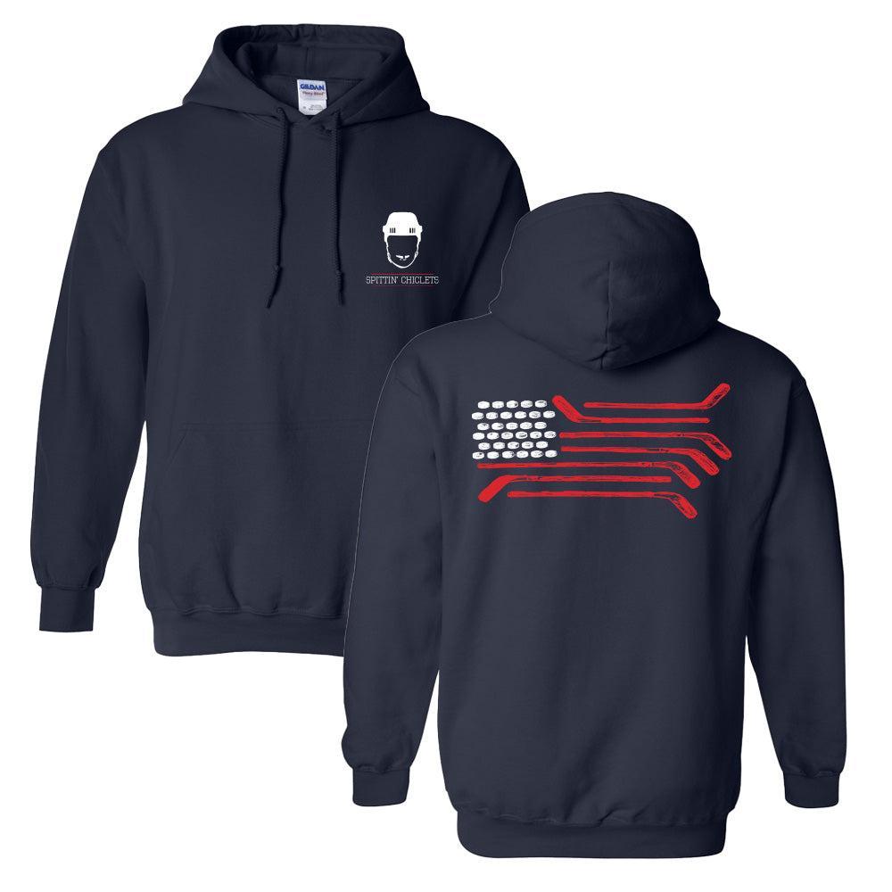 Spittin Chiclets Flag Hoodie-Hoodies & Sweatshirts-Spittin Chiclets-Navy-S-Barstool Sports