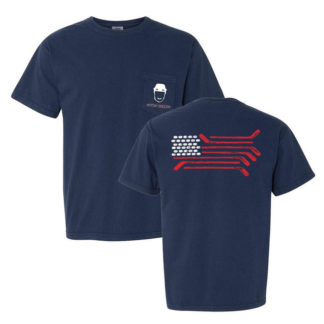 Spittin Chiclets Flag Pocket Tee-T-Shirts-Spittin Chiclets-Navy-S-Barstool Sports