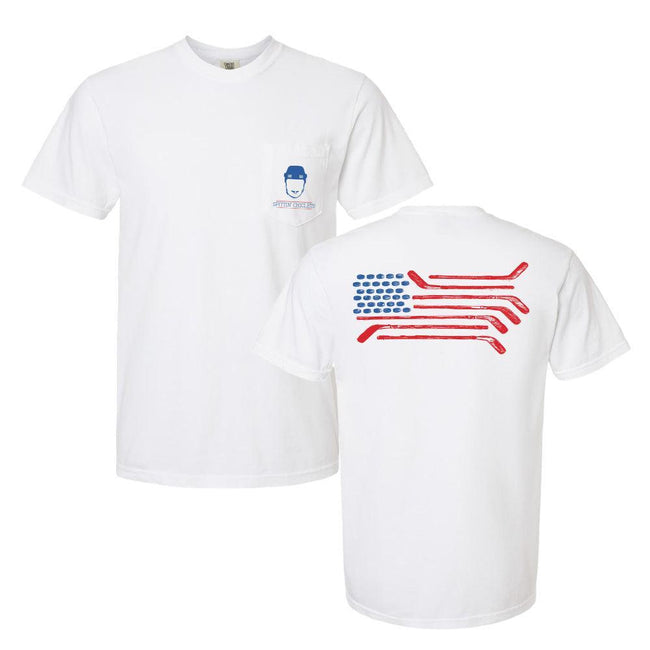 Spittin Chiclets Flag Pocket Tee-T-Shirts-Spittin Chiclets-White-S-Barstool Sports