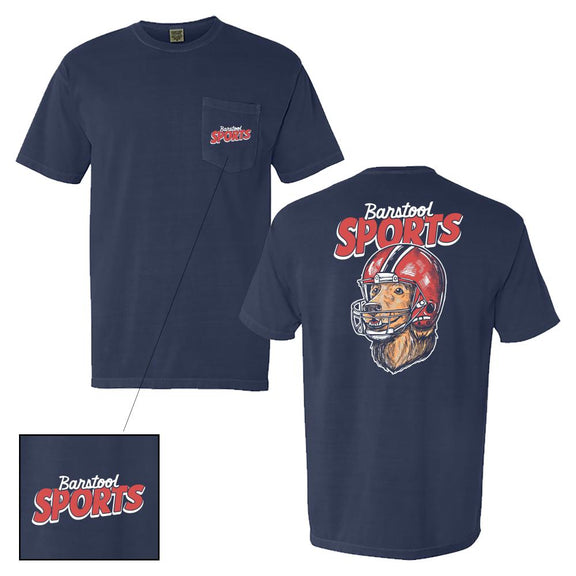 Barstool Helmet Dog Pocket Tee-T-Shirts-Barstool Sports-Navy-S-Barstool Sports