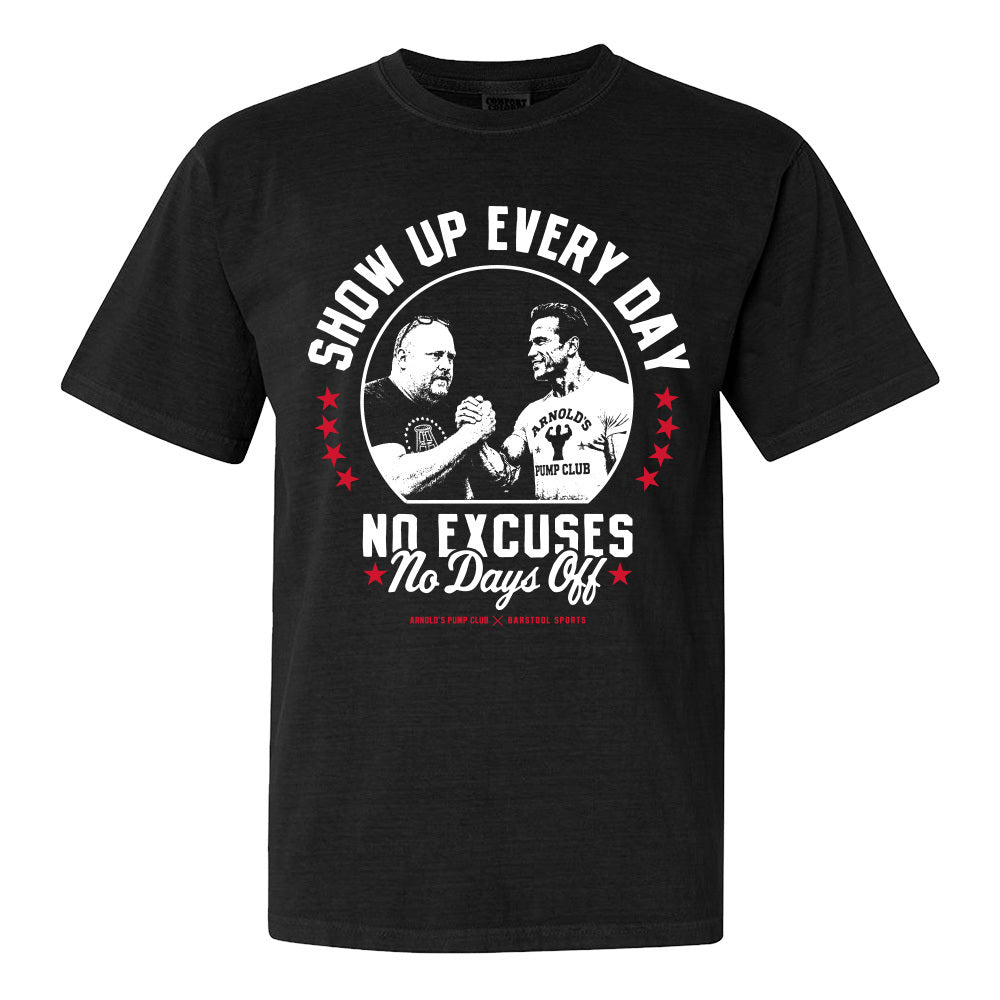 Barstool Sports x Arnold's Pump Club Show Up Everyday Tee-T-Shirts-Barstool Sports-Black-S-Barstool Sports