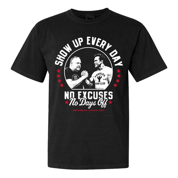 Barstool Sports x Arnold's Pump Club Show Up Everyday Tee-T-Shirts-Barstool Sports-Black-S-Barstool Sports