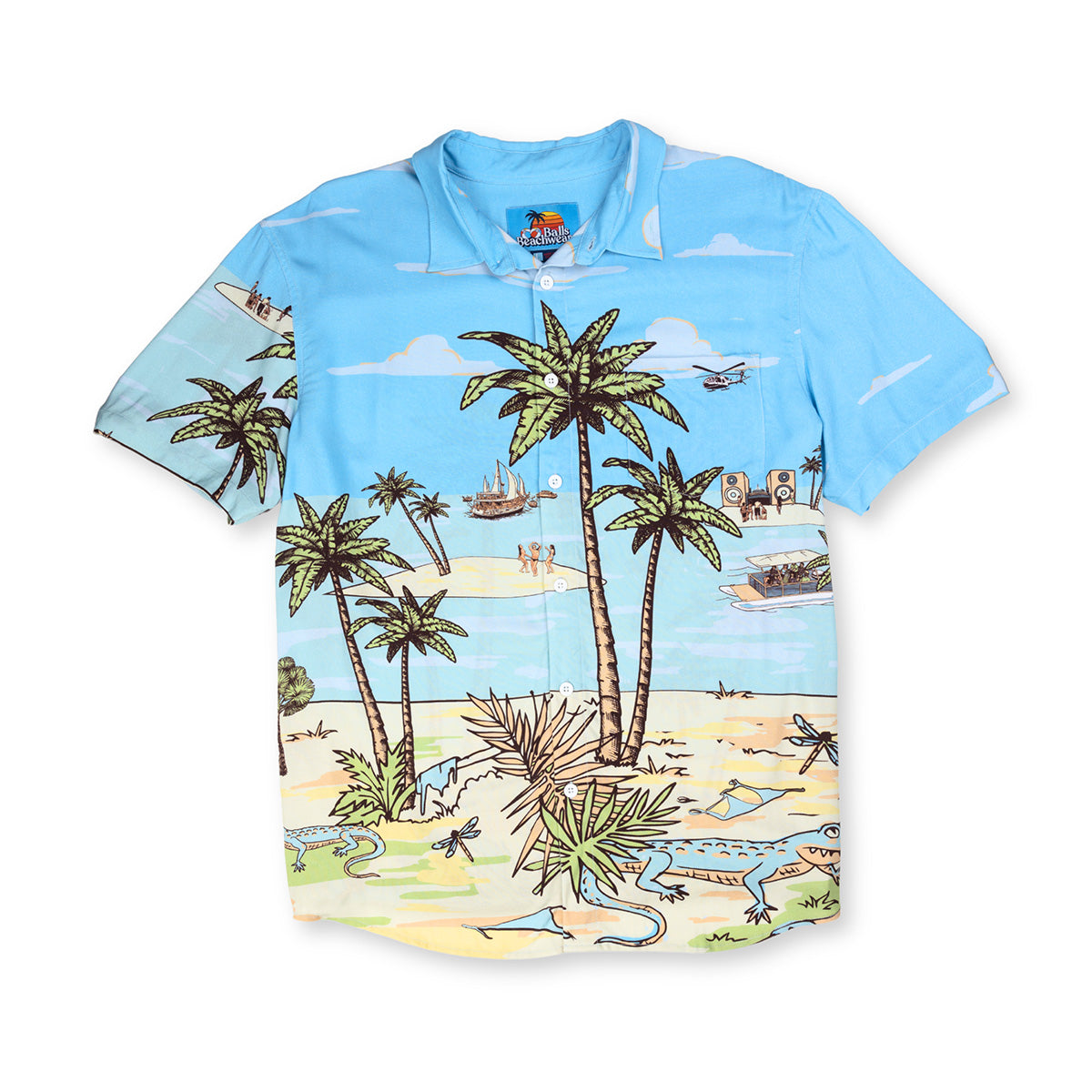 Balls Beachwear Party Island Button Up-T-Shirts-Balls Beachwear-Light Blue-S-Barstool Sports