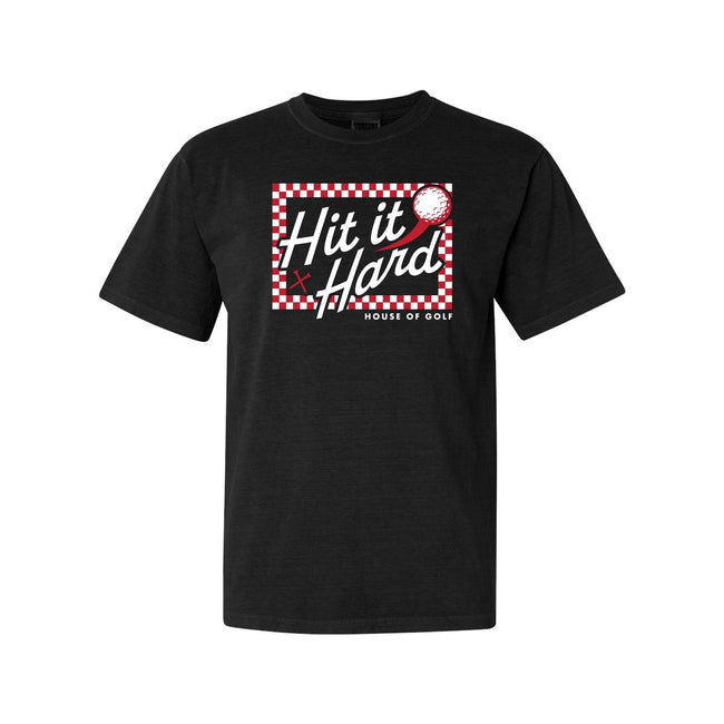Hit It Hard Checkerboard Tee-T-Shirts-Fore Play-Black-S-Barstool Sports