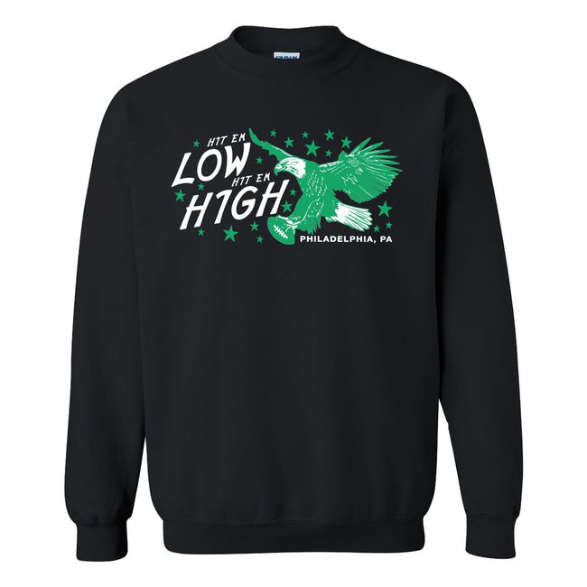 Hit 'Em Low Hit 'Em High Philadelphia Crewneck-Crewnecks-Barstool Sports-Black-S-Barstool Sports