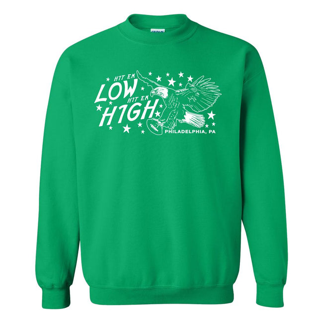 Hit 'Em Low Hit 'Em High Philadelphia Crewneck-Crewnecks-Barstool Sports-Green-S-Barstool Sports