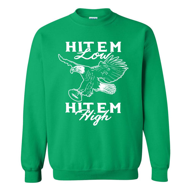 Hit 'Em Low Hit 'Em High Crewneck-Crewnecks-Barstool Sports-Green-S-Barstool Sports