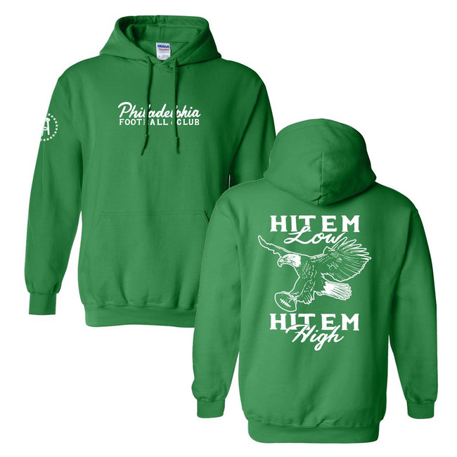 Hit 'Em Low Hit 'Em High Hoodie-Hoodies & Sweatshirts-Barstool Sports-Green-S-Barstool Sports