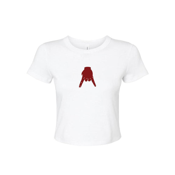 Horns Down Baby Tee-T-Shirts-Barstool U-White-XS-Barstool Sports