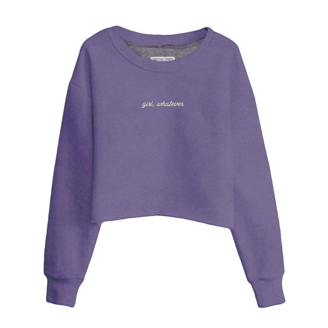 Girl Whatever Embroidered Cropped Crewneck-Crewnecks-It Girl-Purple-S-Barstool Sports