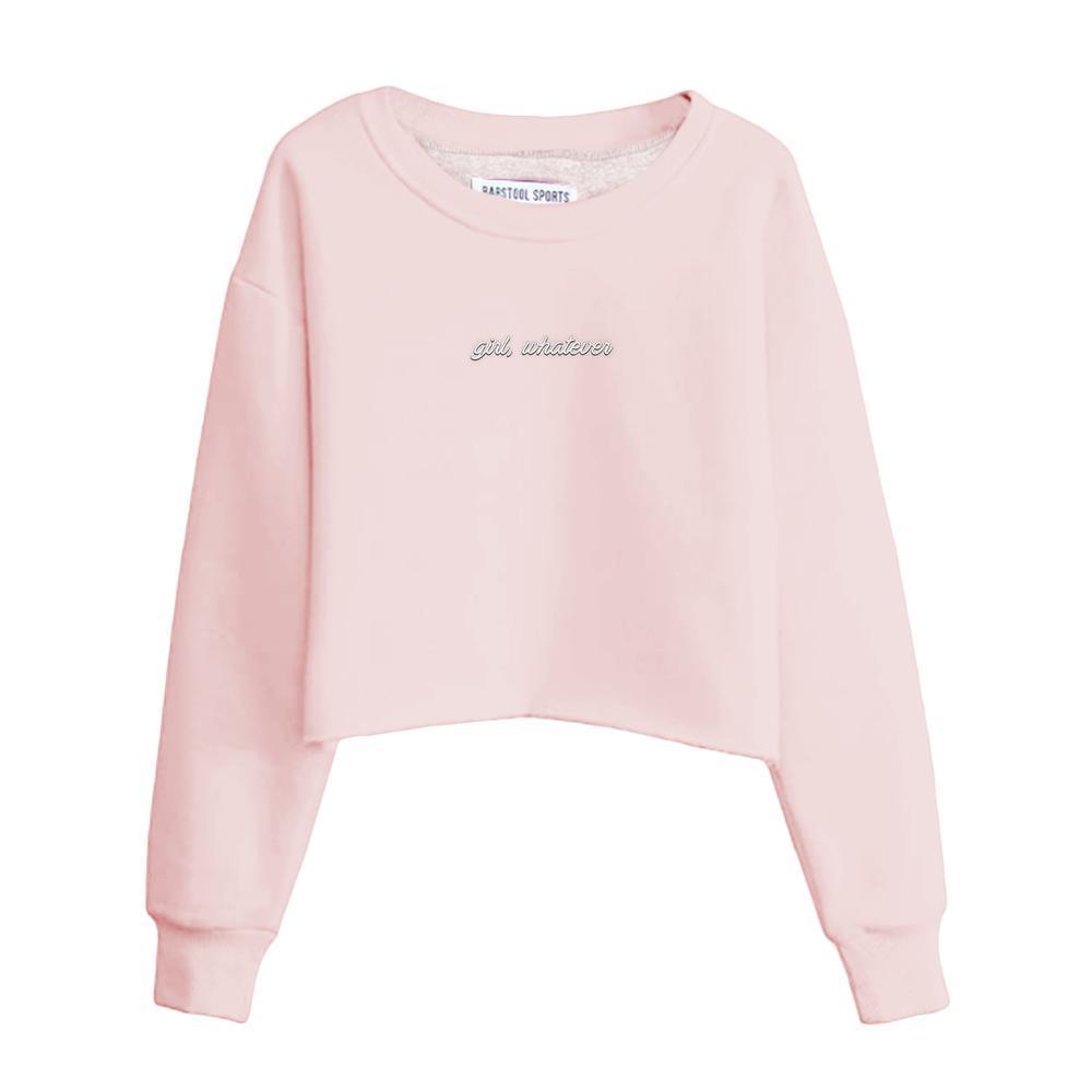 Girl Whatever Embroidered Cropped Crewneck-Crewnecks-It Girl-Pink-S-Barstool Sports