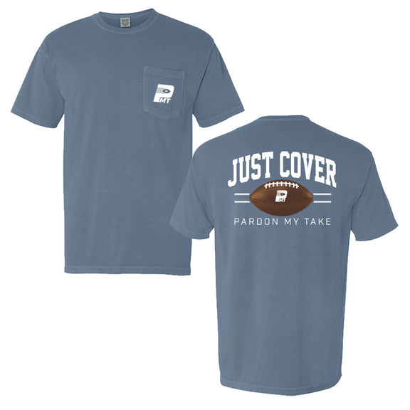 Just Cover Football Pocket Tee-T-Shirts-Pardon My Take-Blue-S-Barstool Sports