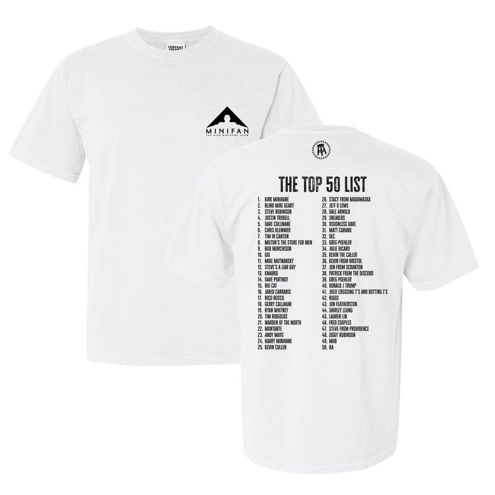 The Top 50 List Tee-T-Shirts-The Kirk Minihane Show-White-S-Barstool Sports