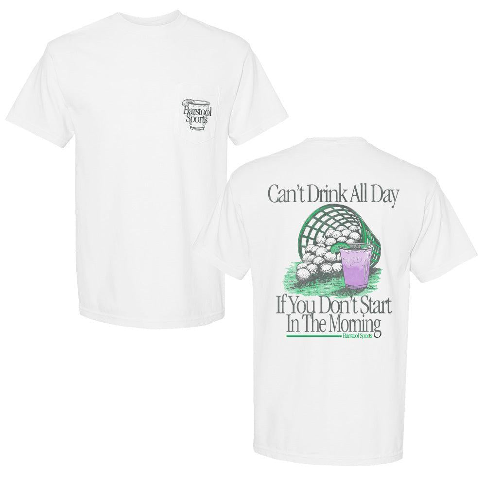 Can't Drink All Day Golf Bucket Pocket Tee-T-Shirts-Barstool Sports-White-S-Barstool Sports